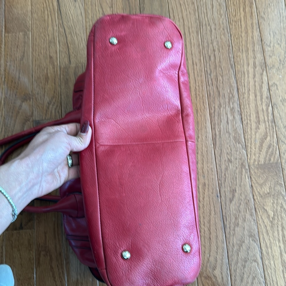 B. Makowsky Crimson leather handbag with animal print interior. just fabulous! - Picture 12 of 14